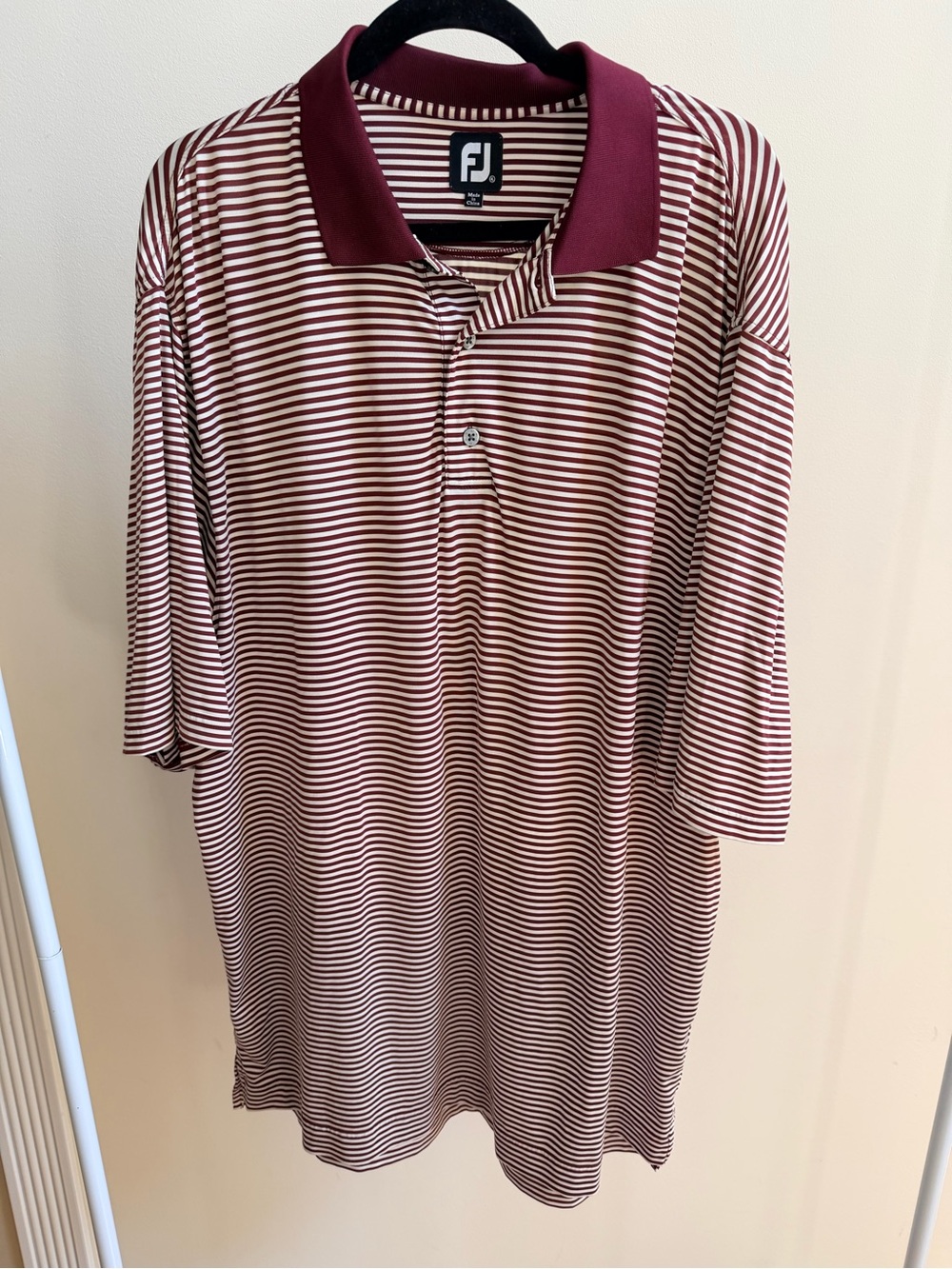 FootJoy ProDry Lisle striped golf polo shirt maroon/white Sz XL